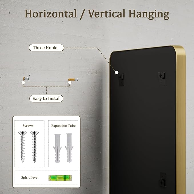 VooBang Bathroom Mirror 30x56 inch, Golg Gorgeous Deep Frame Wall Mirror with Shatterproof Tempered Glass, Modern Bathroom Vanity Mirror for Over Sink Hanging Horizontal or Vertical, Gold