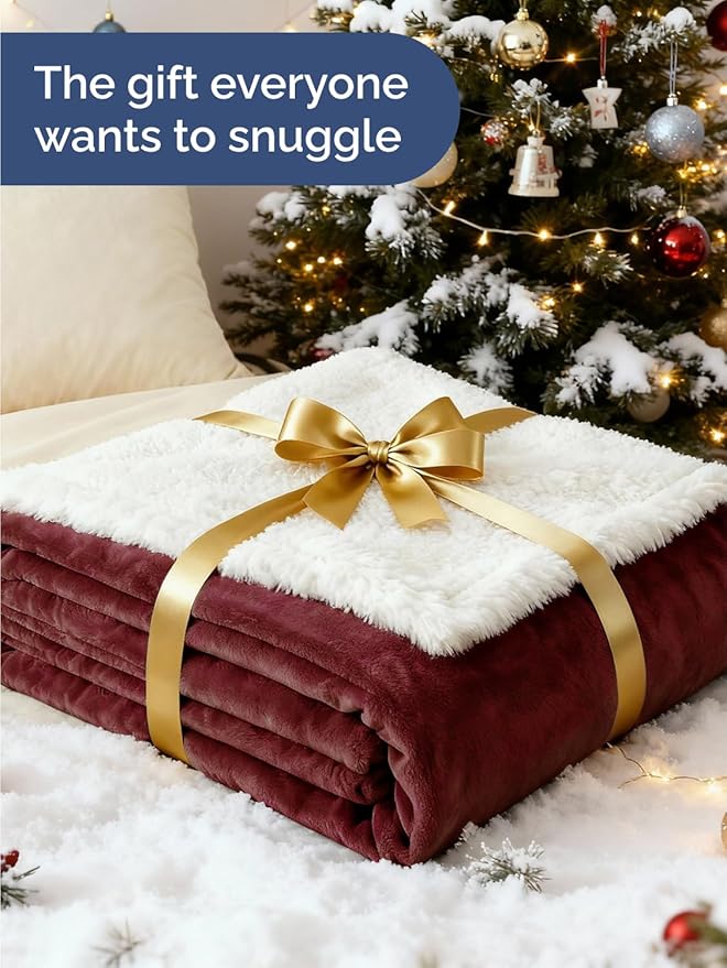 Sherpa Fleece Blanket Twin Size - Reversible Sherpa Fleece Twin Blanket - Super Soft Double Sided for Bed, Sofa, Couch - Thick, Warm, Fuzzy & Plush - Luxurious Bedding for Winter - Burgundy, 60" x 80"