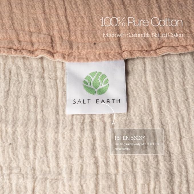 Salt Earth 100% Cotton Muslin Blanket, Gauze 55"X75" Twin, 6 Layered for Couch, Bed, Living Room, Home, Lightweight & All Season Blankets & Throws, Easy wash, Skin Friendly (Rose Dust/Moonbeam)