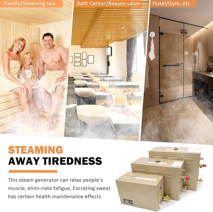 Steam shower generator,9kw Household-Commercial,Steam shower generator kit, with self-draining system,Temperature adjustable 95-131°F,Applicable space 315～350ft3(9KW)