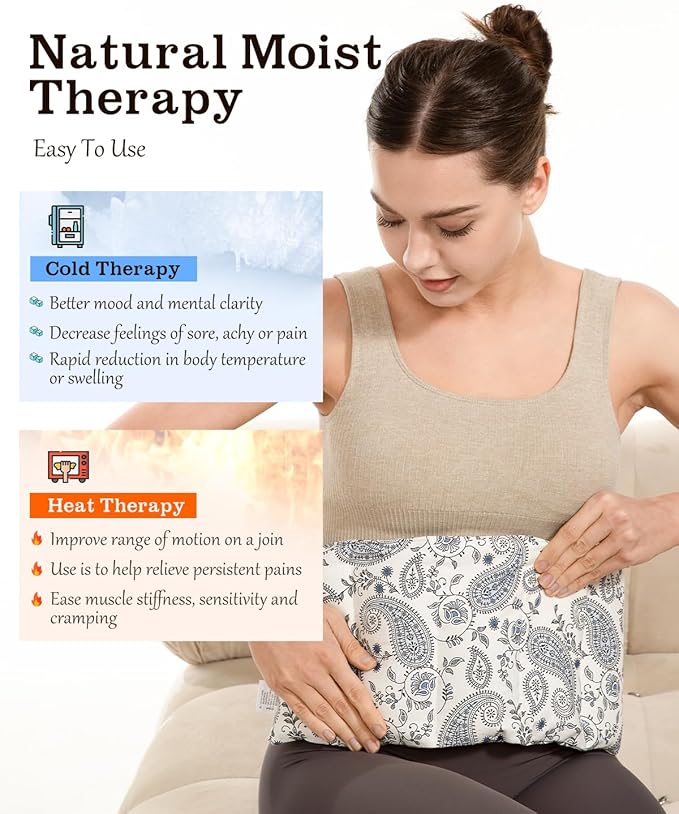 Small Microwave Heating Pad for Neck and Shoulder, Microwavable Versatile Cold/Heated Muscle Ache, Soothing Fatigue Wrap for Back Pain and More, Moist Heat Pad Warm Compress (8x17 inch)