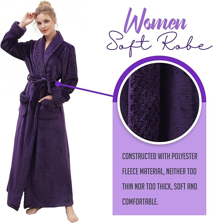 Hellomamma Long Bath Robe for Womens Plush Soft Fleece Bathrobes Nightgown Ladies Pajamas Sleepwear Housecoat