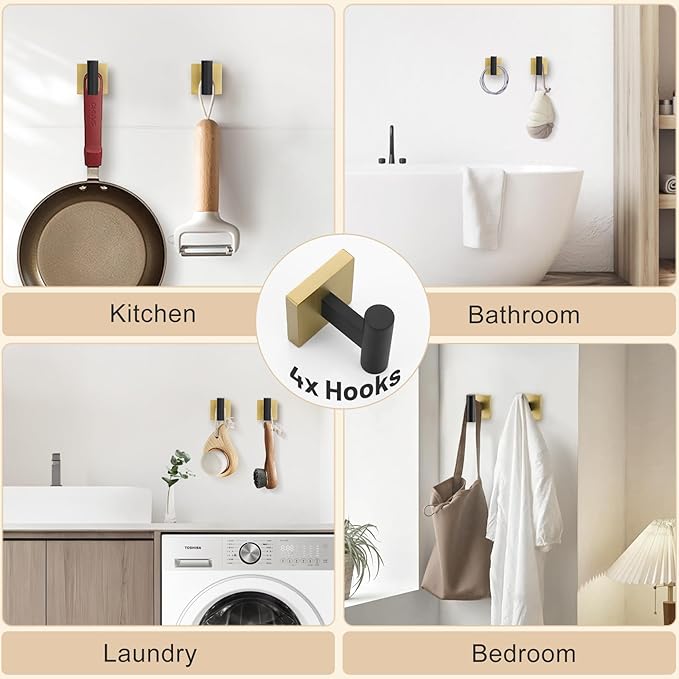 10 Pieces Black Gold Towel Bar Set, 23.6 Inch Bathroom Accessories Set SUS304 Stainless Steel Bathroom Hardware Set Towel Racks for Bathroom Wall Mounted.