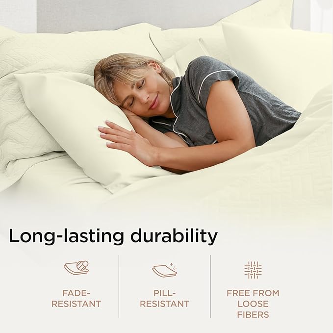 Threadmill 100% Cotton Sheets for Cal King Size Bed - 600 Thread Count Cal King Bed Sheets Set with 16” Deep Pocket - Sateen Weave 4-Piece Bedding Set with Cooling Effect, Ivory