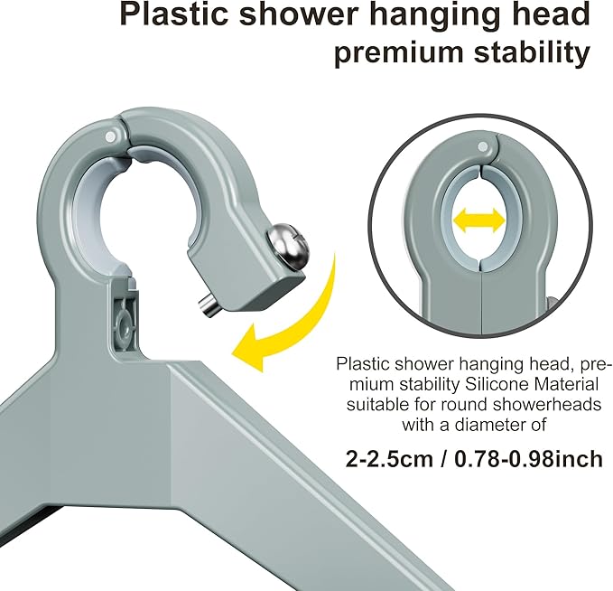 Orimade Adjustable Anti-Slip Shower Caddy Over Shower Head, Rustproof Bathroom Hanging Shower Organizer with 2 Hooks for Razor, No Drilling Shower Shelves Storage Rack 2 Tier, Light Grey