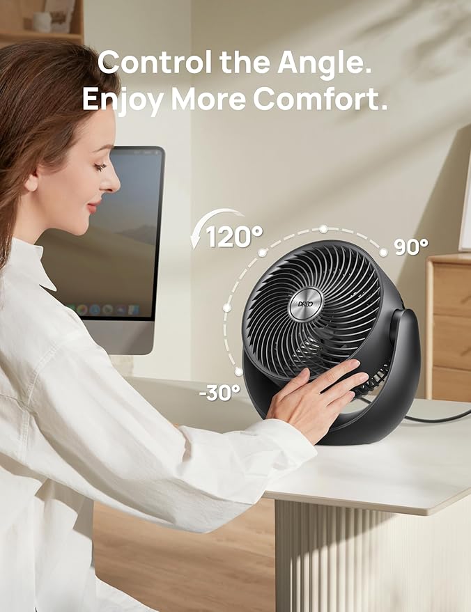 Dreo Fan for Bedroom, Table Air Circulator for Whole Room, 11 Inch, 40ft Strong Airflow, 120° adjustable tilt, 28db Low Noise, Quiet, 3 Speeds, 2025 New Desk Fan for Office, Kitchen, Home