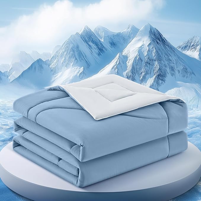 Cooling Comforter King Size, Double-Sided Cooling Blanket for Hot Sleepers & Night Sweats, Arc-Chill Q-Max > 0.4 Breathable Ice Blanket, Lightweight Cold Comforter (108''x90'', Light Blue)