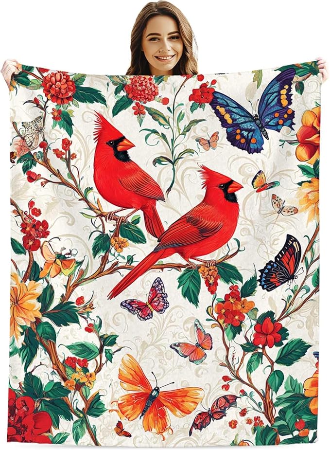 Red Cardinal Throw Blanket | Bird Blanket for Men and Women | Soft, Warm and Cozy Home Decor for Sofa, Couch, Bed and Living Room | 40"x50"