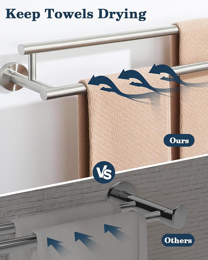 Alise Double Bath Towel Bars,24 Inch Towel Racks for Bathroom Wall Mounted,SUS304 Stainless Steel Towel Holder,Space-Saving Towel Hanger,Modern Decor Towel Rod,Brushed Nickel Towel Rail,GYT6902-LS