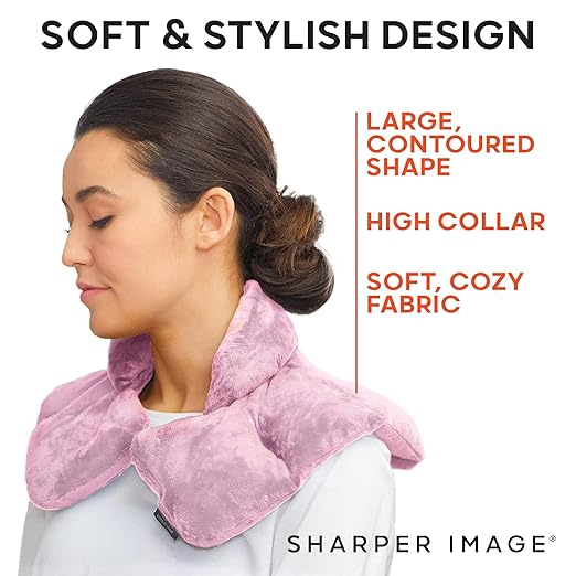 Sharper Image Heated Neck & Shoulder Wrap - Microwavable Warm & Cooling Plush Pad, Scented Aromatherapy (100% Natural Lavender & Herb Spa Blend), Pain Tension Headache Relief Therapy, Gift for Women