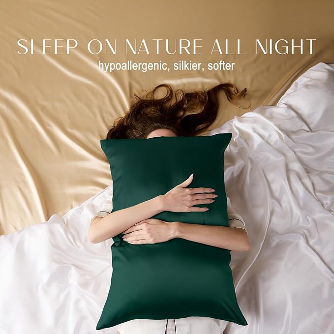 ZIMASILK 100% Pure Mulberry Silk Pillowcase for Hair and Skin Health,Soft and Smooth,Both Sides Premium Grade 6A Silk,600 Thread Count,with Hidden Zipper,1pc (King 20''x36'',Blackish Green)