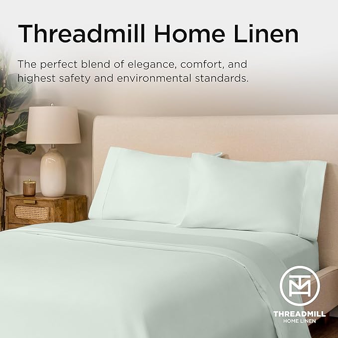 Threadmill Sheets for Twin XL Mattress | 800 Thread Count Twin XL Bed Sheets Set with 15” Deep Pocket | Sateen Weave, Better Than Egyptian Cotton, 3-Piece Bedding Set with Cooling Effect | Seaglass