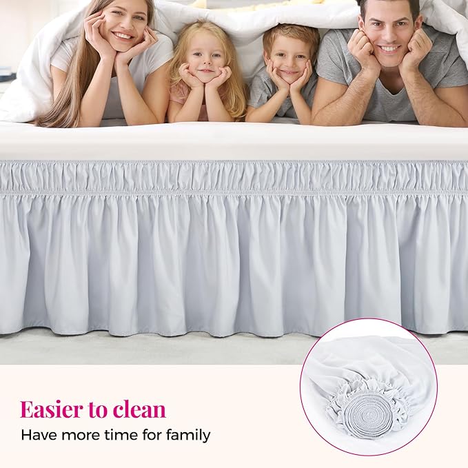 RIMELA Ice Grey Bed Skirt King Size 18 Inch Drop, Elastic Bed Skirting for Bed Base and Frame, Bedding Dust Ruffle Easy to Install, Lightweight Wrap Around Adjustable Bedskirt