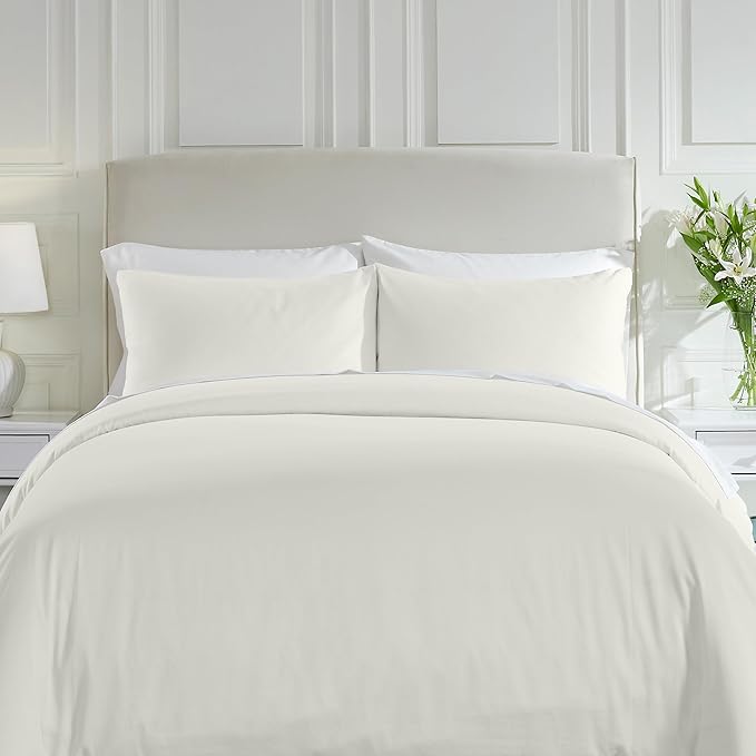 California Design Den 3 Pc Full/Queen Size Duvet Cover Set - Winner Good Housekeeping Best Bedding Awards 2025, 400 Thread Count Sateen, 100% Cotton Duvet Cover - Ivory (Pale Tone)