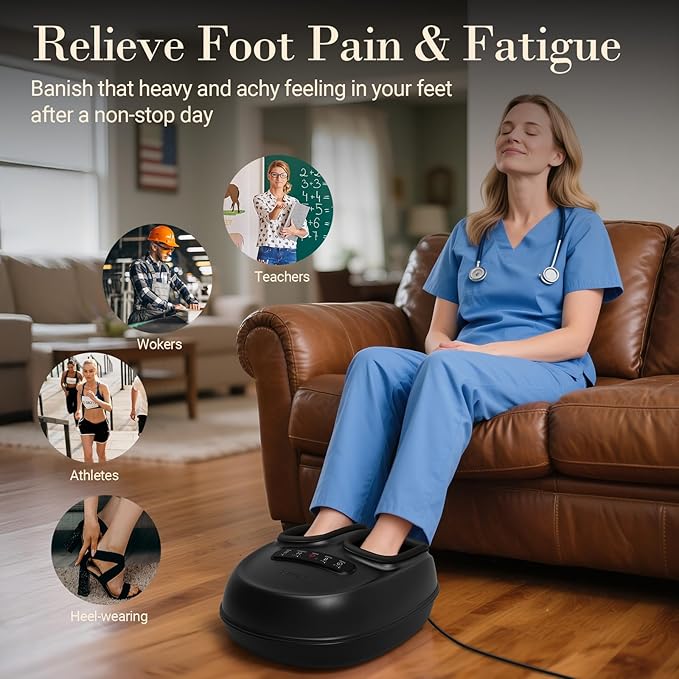 Foot Massager with Heat, Shiatsu Feet Massager for Plantar Fasciitis Relief, Adjustable Kneading and Compression Foot Massage Machine for Neuropathy Pain, Fits Up to 13"