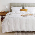 JELLYMONI Duvet Cover King Size Bright White - 3PCS Boho Striped Duvet Cover Set Polyester Tufted Bohemian Textured Comforter Cover 104×90in with Corner Ties & Zipper and 2 Pillowcases