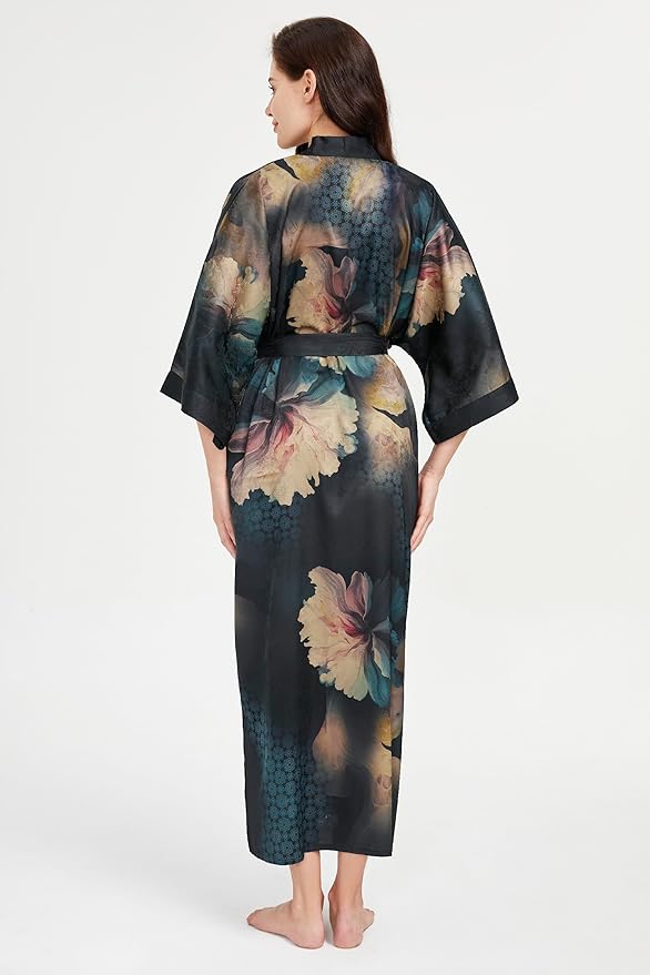 PRODESIGN Kimono Robe for Women - Long Satin Sleepwear Silky Kimono Cover-Up Nightgown Japanese Bathrobe Loungewear Blouse