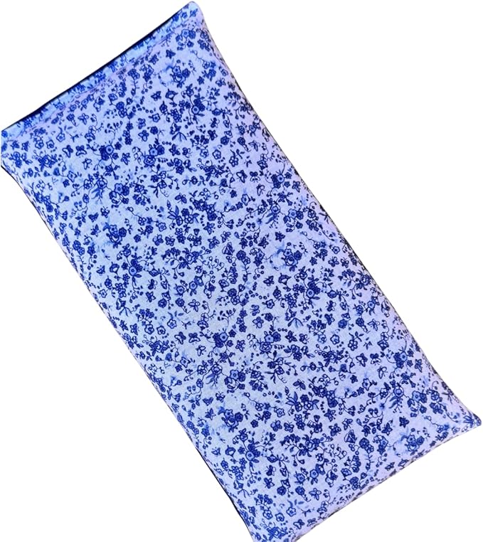 Microwave Heating Pad Flax Seed, Scented Unscented, Good for Back Pain Cramps, Moist Heat Therapy Ice Pack, Microwavable Bean Bag, 6" x 12" (Blue Vintage Floral, Chamomile)