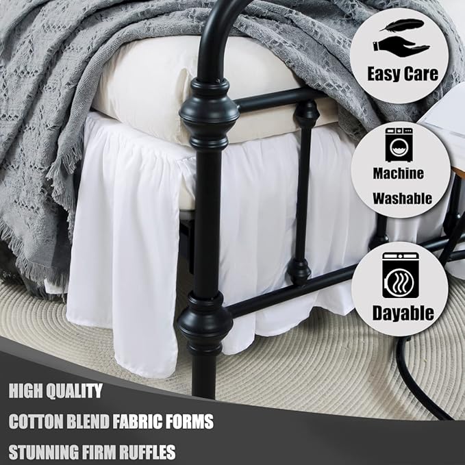 TSUTOMI Bed Skirt King Size Ruffled Bed Skirt with Split Corners, 14 Inch Drop Dust Ruffle Bed Skirts with Platform, Gathered Style, 100% Microfiber, White