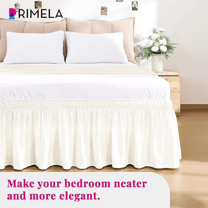 RIMELA Cream White Bed Skirt King Size 15 Inch Drop, Wrap Around Elastic Bedskirt, Dust Ruffle for Adjustable Bed Base Machine Washable Easy to Install Bed Skirts