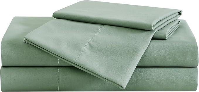 London Fog Garment Washed Solid Sheet Set Green Microfiber 4-Piece Full Sheet Set, Solid Themed, Deep Pocket, Adult and Teen, Oeko-TEX Certified