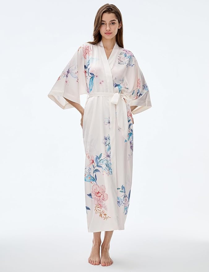 PRODESIGN Kimono Robe for Women - Long Satin Sleepwear Silky Kimono Cover-Up Nightgown Japanese Bathrobe Loungewear Blouse