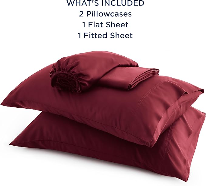 Bedsure King Size Sheets Set, Cooling Sheets for Hot Sleepers, Rayon Derived from Bamboo, Breathable & Soft, Deep Pocket Up to 16 Inches, Hotel Luxury Silky Bedding, Burgundy