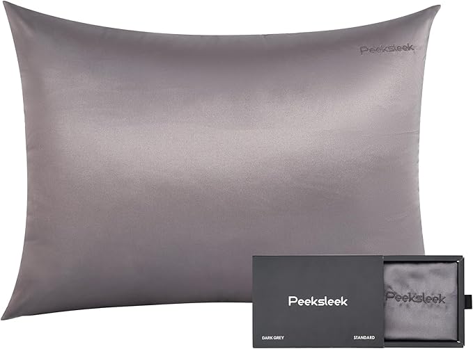 100% Mulberry Silk Pillowcases with Zipper– Luxurious, Anti-Aging Pillow Covers, 22 Momme 6A Grade Silk Pillow Cases 2 Pack for Hair and Skin Care (Dark Grey, Queen (U.S. Standard))