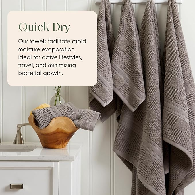 Springtree Home 100% Cotton Bath Towel Set of 4 | Grey Towels | Geometric Textured Design | Absorbent & Quick-Dry | 4 Bath Towels | Oeko-TEX® Standard 100 Cotton | Myla Collection - Frost Grey