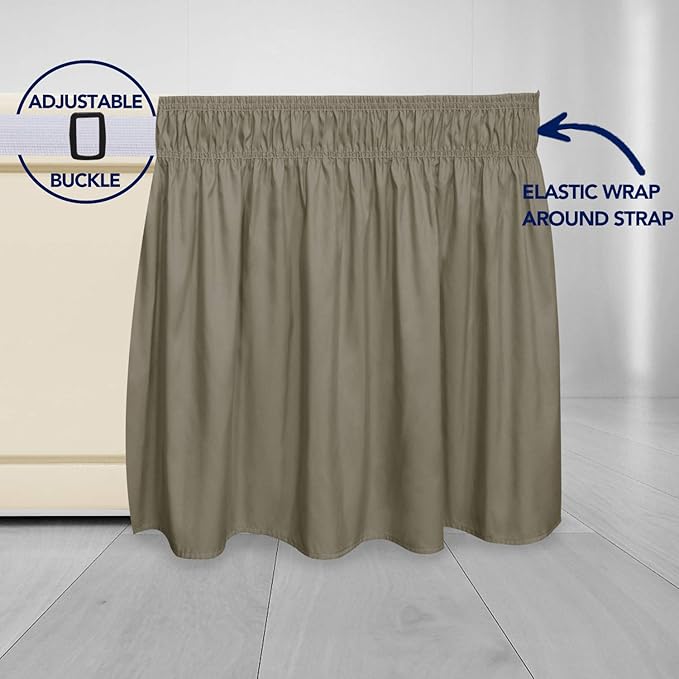 PureFit Wrap Around Ruffled Bed Skirt with Adjustable Elastic Belt - 22 Inch Drop Easy to Put On, Wrinkle Free Bedskirt Dust Ruffles, Bed Frame Cover for Twin,Twin XL and Full Size Beds, Sand