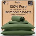 Bambaw 100% Viscose Derived from Bamboo Sheets King Size Set – 4pcs Cooling Deep Pocket King Sheet Set, Fits Up to 16'' with Elastic Corner Straps, Super Soft Sheets, Luxury Bedding (Olive)
