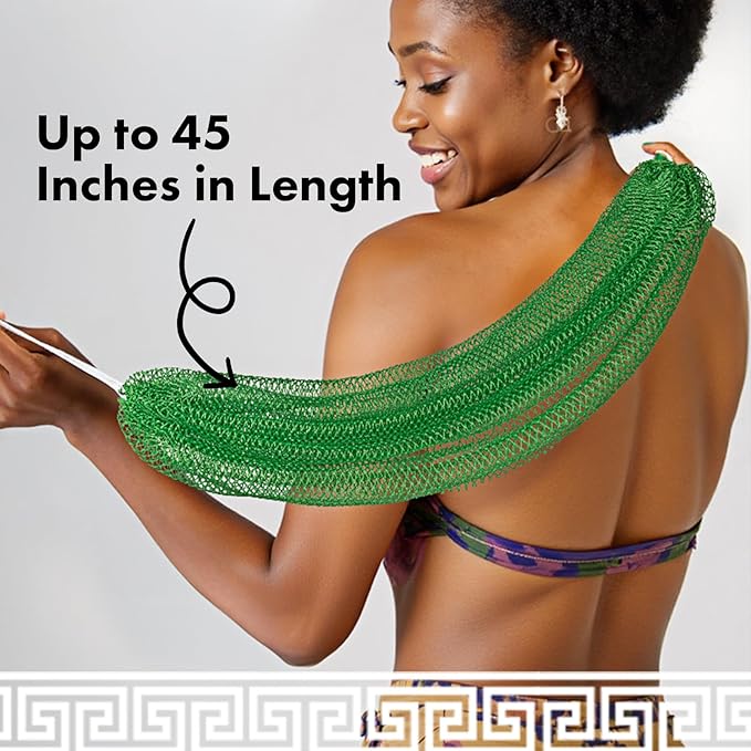 African Net Sponge Authentic with Handles (Set of 2), African Exfoliating Net Sponge, Exfoliating Body Scrubber Bath Sponge - Bathing Accessories with Storage Bag (Purple & Green)