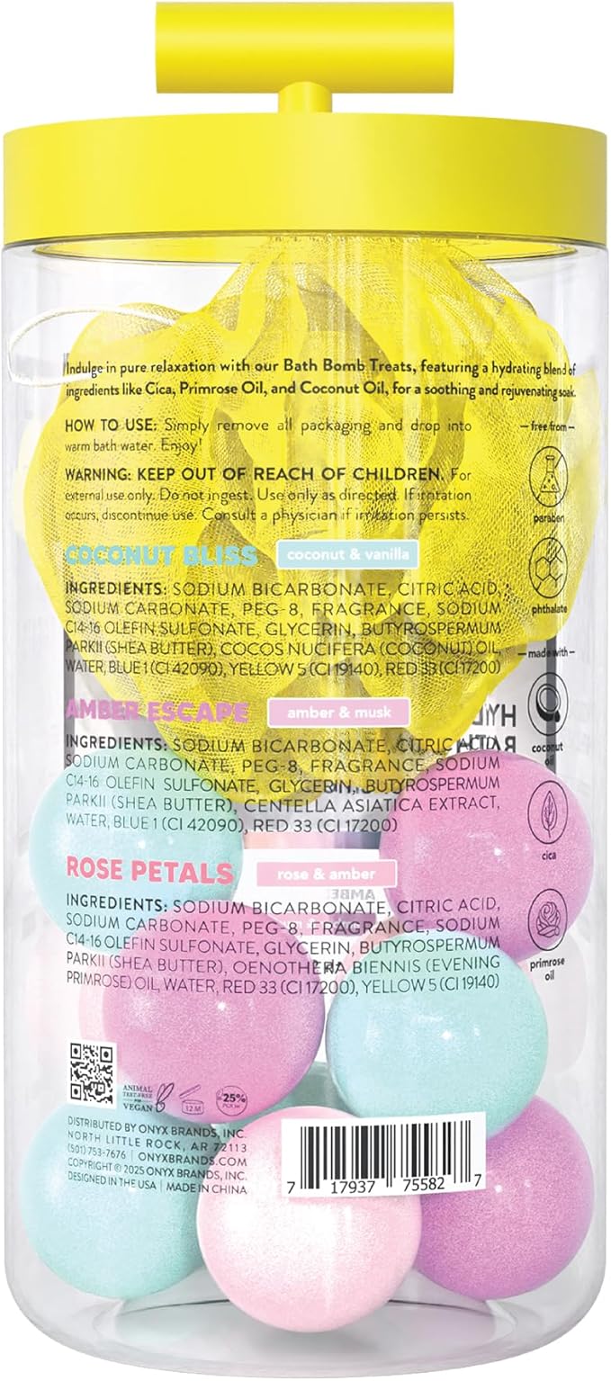 Onyx Professional Hydrating Bath Bomb Gift Set, 2 Pack - Includes 20 Bath Bombs and 2 Loofahs, Nourishes for Smooth Skin, Made with Shea Butter