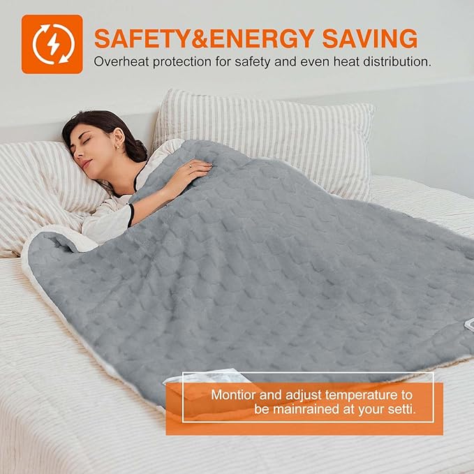 Electric Blanket, 84" x 90" Heated Blanket with 6 Heat Levels & 10 Hours Auto Off, Soft Checked Flannel Fast Heating Blanket with ETL & FCC Certification, Gray
