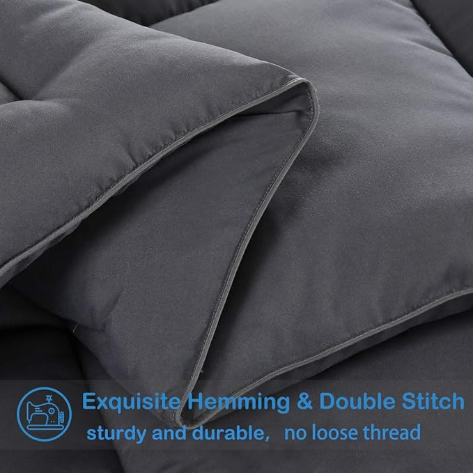 EASELAND California King Down Alternative Comforter - Quilted Duvet Insert for All Seasons, Soft Lightweight with Corner Tabs, Summer Winter Warm Bedding, Dark Grey 96x104 Inches