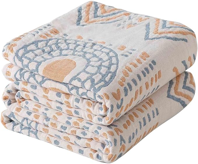 Qidordour Boho Throw Blanket, 60"x80" Muslin Blankets, 100% Organic Cotton Blanket for Couch Sofa, Lightweight Quilt, All Season Bed Throw, Farmhouse Home Decor, D-Indian Arrowhead