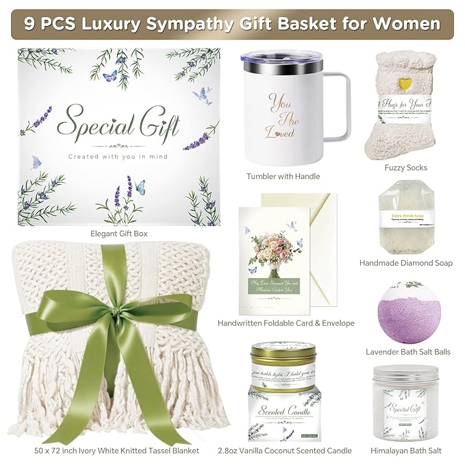 Gift Baskets for Women, Comfort Get Well Soon Gift Basket with Tassel Blanket, Self Care Gifts for Women, Mom, Wife, Sister, Thank you, Sympathy Inspirational Friendship Birthday Care Package Spa Kit