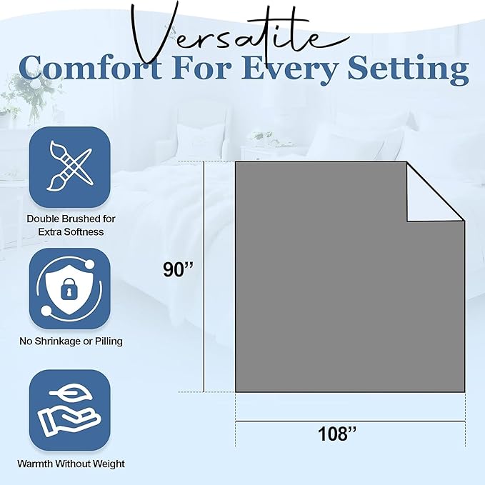 Thermee Micro Flannel King Size Blankets, Lightweight All Seasons Cozy Blanket, Throw Blankets for Home and Living Room, Comfy & Soft Blanket for Couch, Machine Wash, No Pilling - Slate Grey