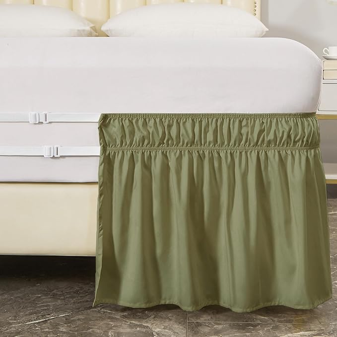 MEILA Full Bed Skirt, Wrap Around Ruffle Bed Skit for Full Beds with 16 inch Drop, Elastic Dust Ruffles Easy Fit Wrinkle & Fade Resistant, Sage