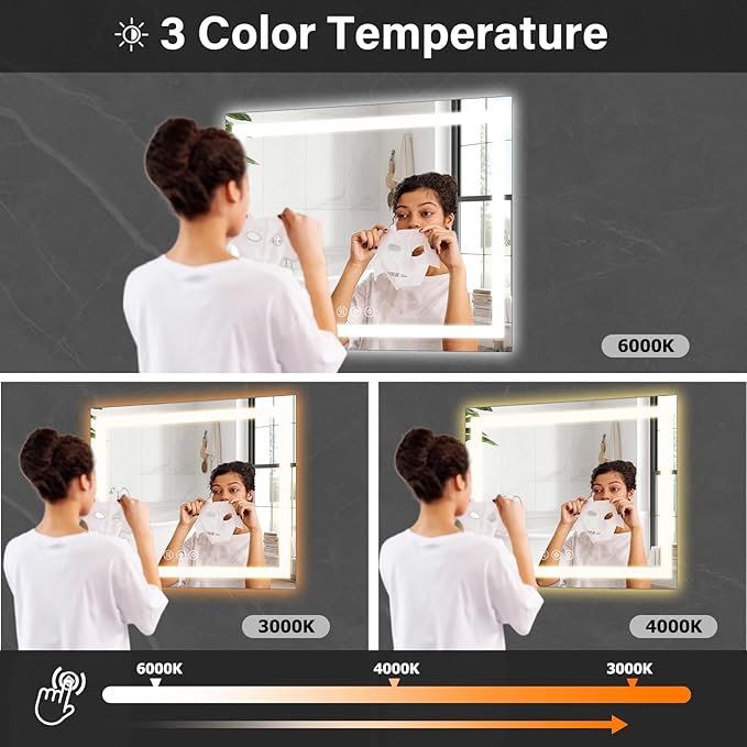 36x36 Inch Smart LED Bathroom Mirror - Anti-Fog Vanity Mirror with Touch Sensor, 3 Color Lighting & Dimmable Memory Function, Lighted Mirror for Over The Sink, Modern Bathroom Wall Mirror