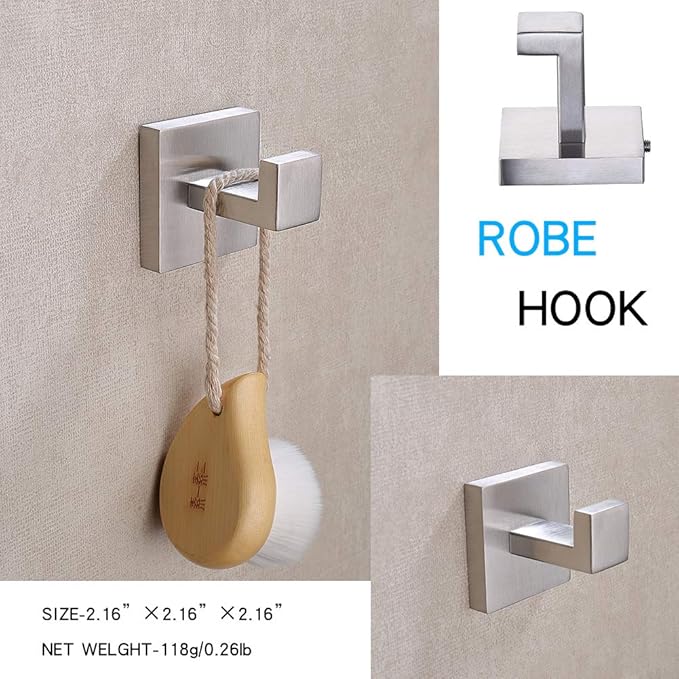 TASTOS 3-Piece Bathroom Hardware Set Brushed Nickel Wall Mounted Bathroom Accessory Set, Premium Stainless Steel Robe Hook Toilet Paper Holder 16-Inch Towel Bar (Silver)