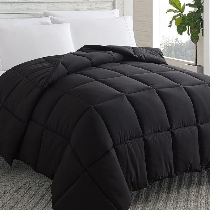 Cosybay Down Alternative Comforter (Black, Cal-King) - All Season Soft Quilted California King Size Bed Comforter - Duvet Insert with Corner Tabs -Winter Summer Warm Fluffy, 104x96 inches