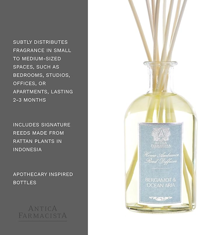 Antica Farmacista Home Ambiance Diffuser - Long-Lasting Reed Scent Diffuser - Luxury Room Freshener Gift - Bergamot & Ocean Aria, 8.45 fl oz