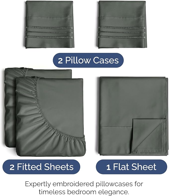 Split King Size 5 Piece Sheet Set - Extra Soft, Breathable & Cooling Sheets - Hotel Luxury Bed Sheets for Women & Men - Deep Pockets, Easy-Fit & Wrinkle-Free Sheets - Gunmetal Grey Oeko-Tex Bed Sheets