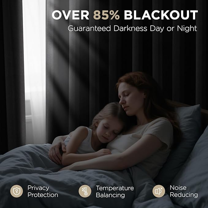 Joydeco Blackout Curtains 63 Inch Length 2 Panels Set, Thermal Insulated Long Curtains& Drapes 2 Burg, Room Darkening Grommet Drapes for Living Room Bedroom Window (W52 x L63 Inch, Black)