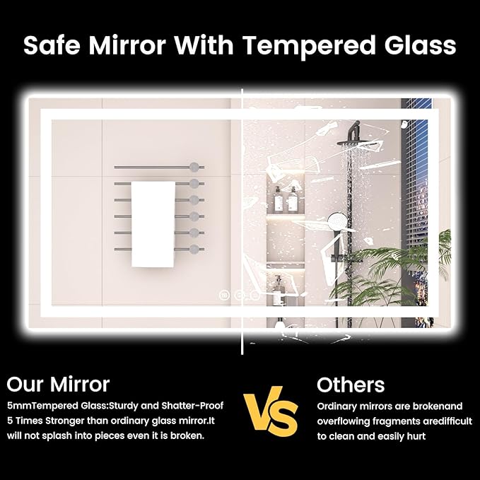 40X24 LED Bathroom Mirror with Lights, Anti-Fog, Backlit + Front Lit (CRI>90), Lighted Bathroom Vanity Mirror for Wall, Memory Function, Dimmable, Tempered Glass, Shatter-Proof, ETL Listed