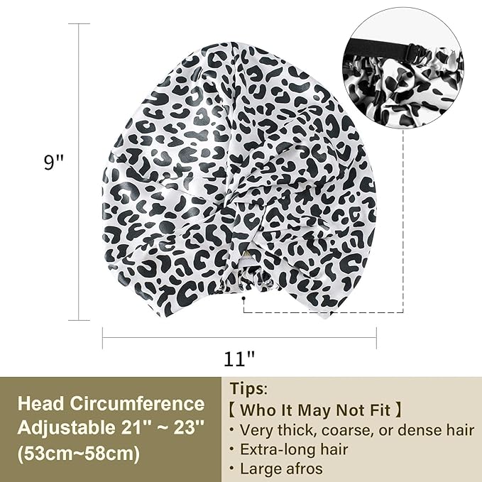 ZIMASILK 22 Momme 100% Mulberry Silk Bonnet for Sleeping & Women Hair Care, Highest Grade 6A Silk Hair wrap for Sleeping with Premium Elastic Stay On Head (1Pc, Leopard Black/White)