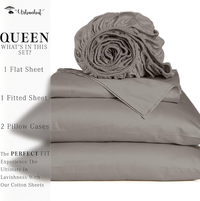 URBANHUT 1000 Thread Count Egyptian Cotton Sheets Queen Size, Long Staple Soft & Breathable, 4 Pc Bed Sheet Sets, Luxury Hotel Sateen Sheets Fits 16" Deep Pocket - Dark Grey