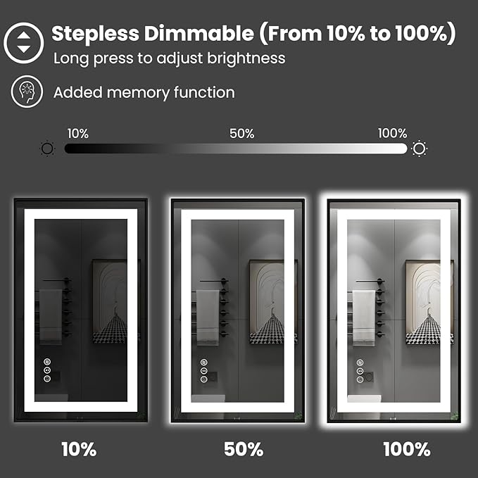 Amorho 84"X32" LED Bathroom Mirror Framed, Front Light and Backlit, Stepless Dimmable, Anti-Fog, Shatter-Proof, Memory, 3 Colors, Double LED Vanity Mirror
