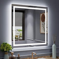 Amorho LED Mirror for Bathroom 40"X38" with Front Light and Backlit, Stepless Dimmable, Anti-Fog, Shatter-Proof, Memory, 3 Colors, Wall Mount (Horizontal/Vertical)